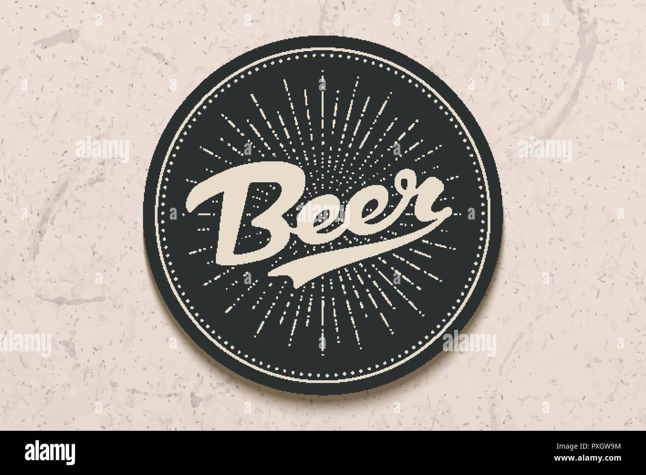 Coaster per la birra con disegnati a mano scritte birra Illustrazione Vettoriale