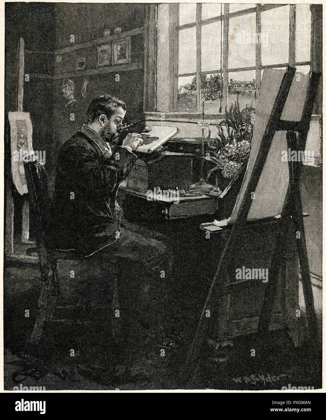 INCISORE AL LAVORO Foto Stock