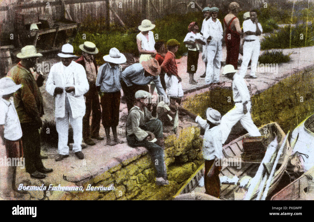 Bermuda - Fisherman portare il gancio a terra (si spera più di un campione in mostrava off!). Data: circa 1910s Foto Stock