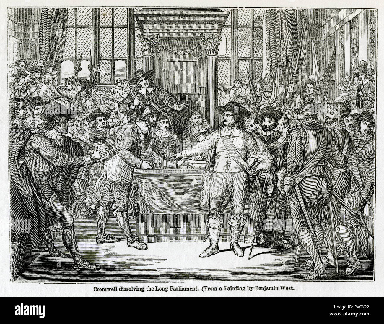 Oliver Cromwell sciogliendo il parlamento molto. Data: 20 Aprile 1653 Foto Stock