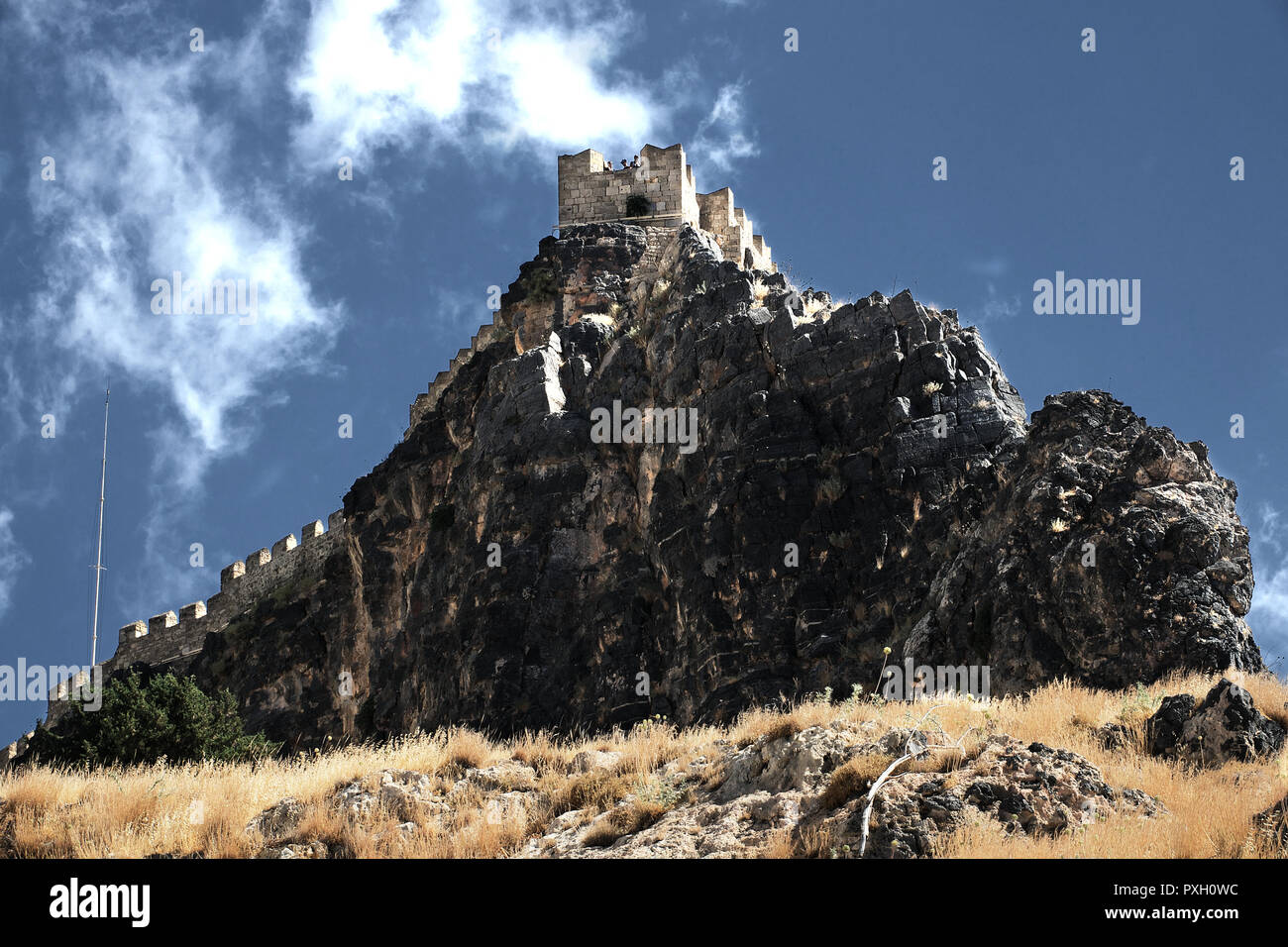 Burg auf Felsen in Griechenland, greco, Rodi Foto Stock
