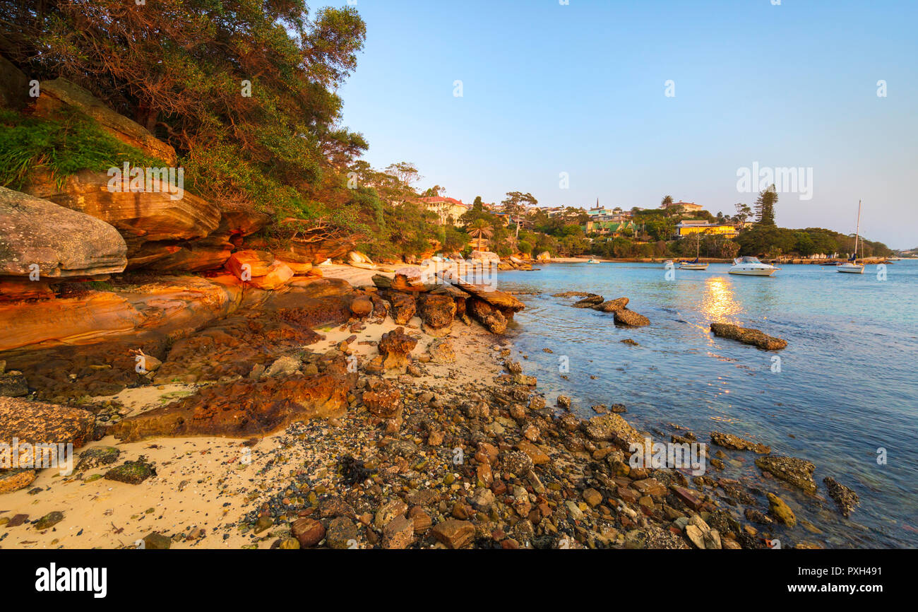 Eremita Bay nel Sydney Harbour National Park con la bassa marea. Vaucluse, Sydney, Nuovo Galles del Sud. Foto Stock