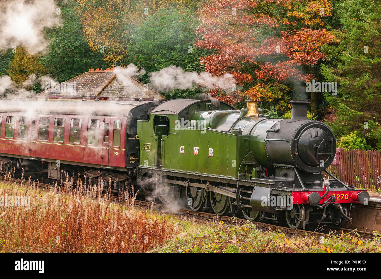 Great Western Railway (GWR) 4200 Classe 2-8-0T locomotiva a vapore a Irwell Vale sulla East Lancashire Railway autunno gala di vapore. Foto Stock