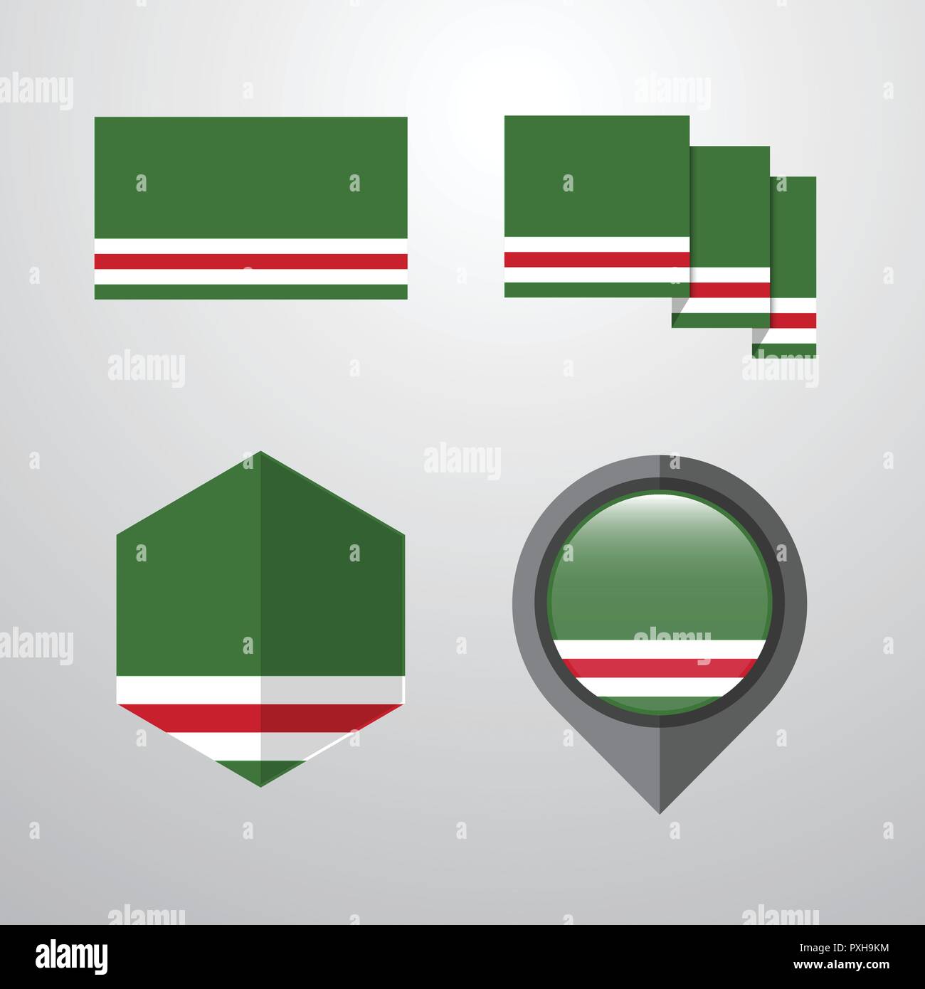 Repubblica cecena di Lchkeria flag set design vector Illustrazione Vettoriale