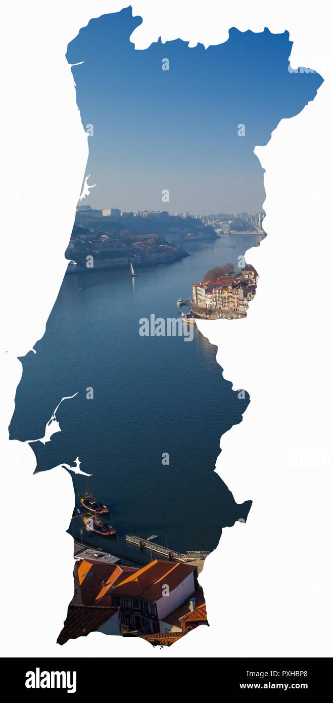 Porto Portogallo Douro River mappa Foto Stock