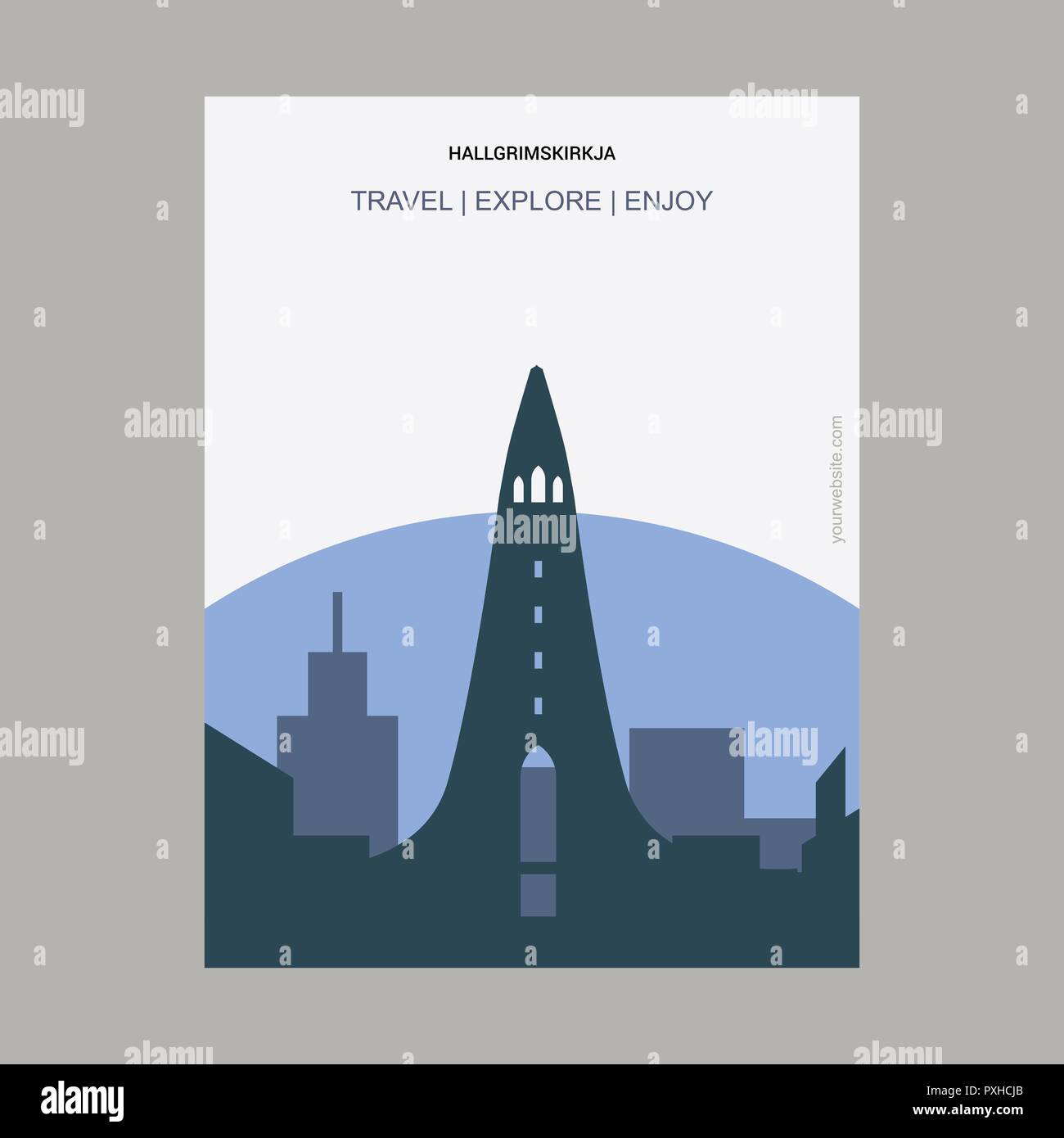 Hallgrimskirkja ReykjavÃ-k, Islanda in stile vintage Landmark modello Poster Illustrazione Vettoriale