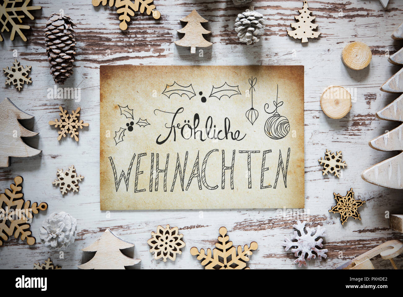 Carta, Calligraphy Froehliche Weihnachten significa Buon Natale Foto Stock