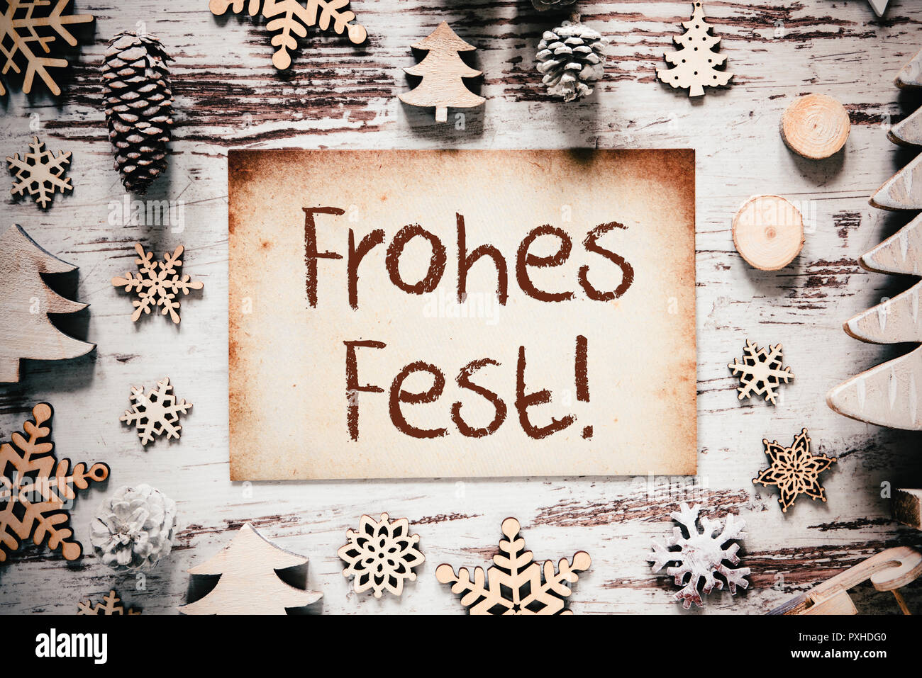 Decorazione nostalgico, Frohes Fest significa Buon Natale Foto Stock
