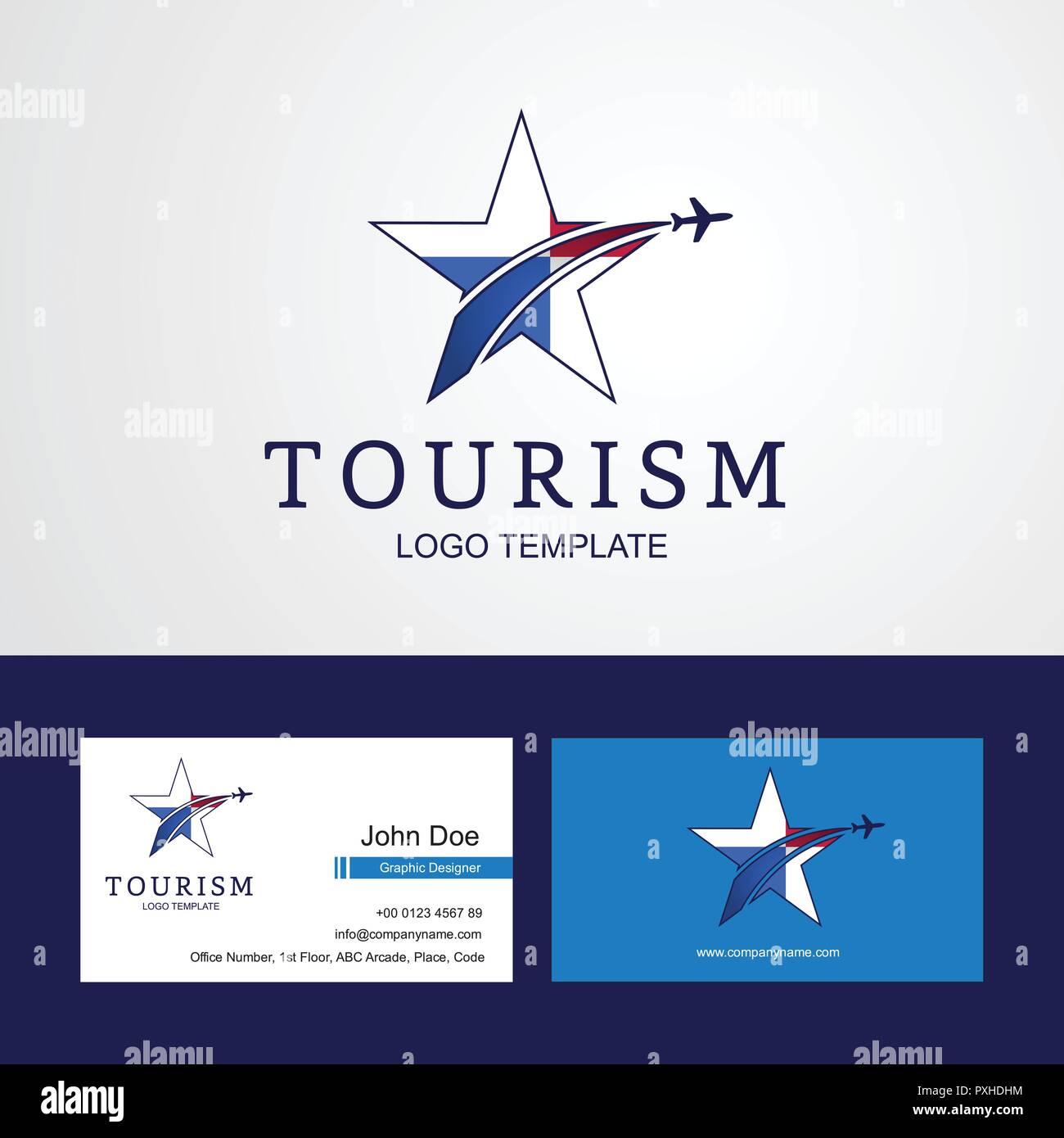Travel Panama bandiera Creative logo Star e business card design Illustrazione Vettoriale