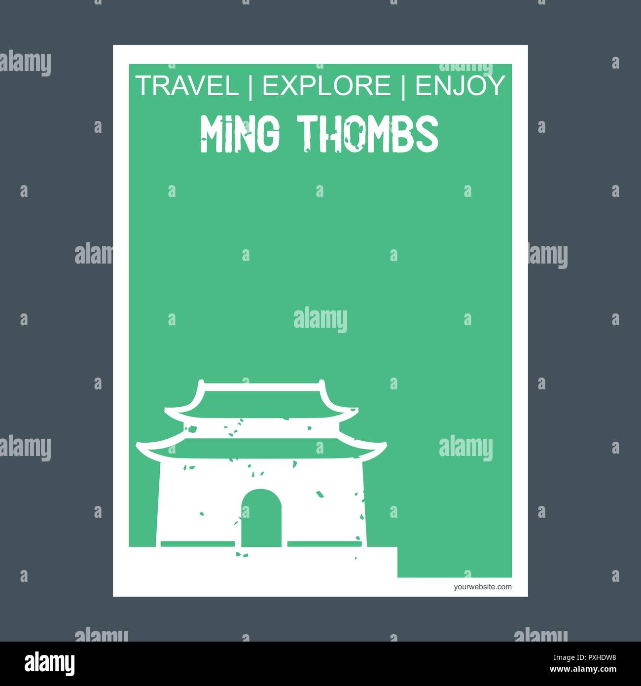 Thombs Ming, Cina monumento landmark brochure stile piatto e vettore di tipografia Illustrazione Vettoriale