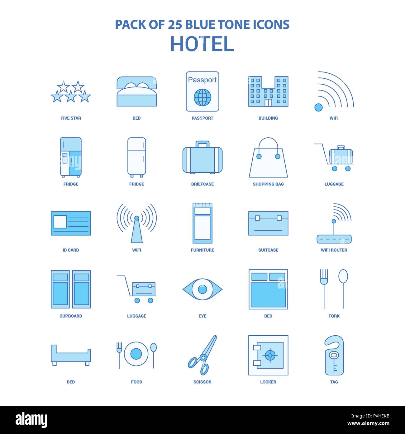 L'Hotel Blu Icona tono Pack - 25 set di icone Illustrazione Vettoriale