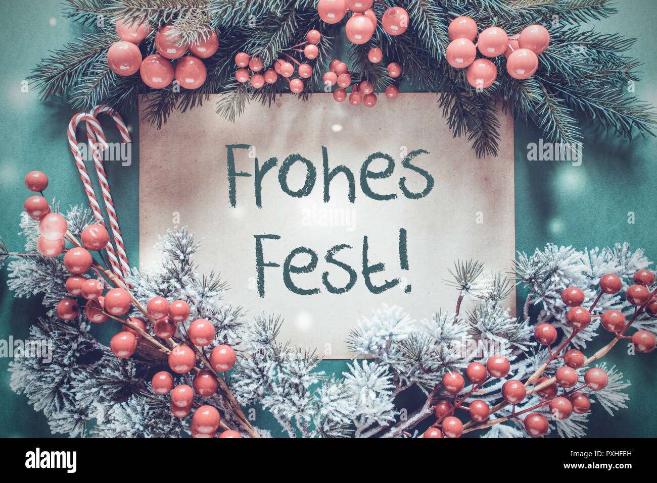 Ghirlanda di Natale, Frohes Fest significa Buon Natale Foto Stock