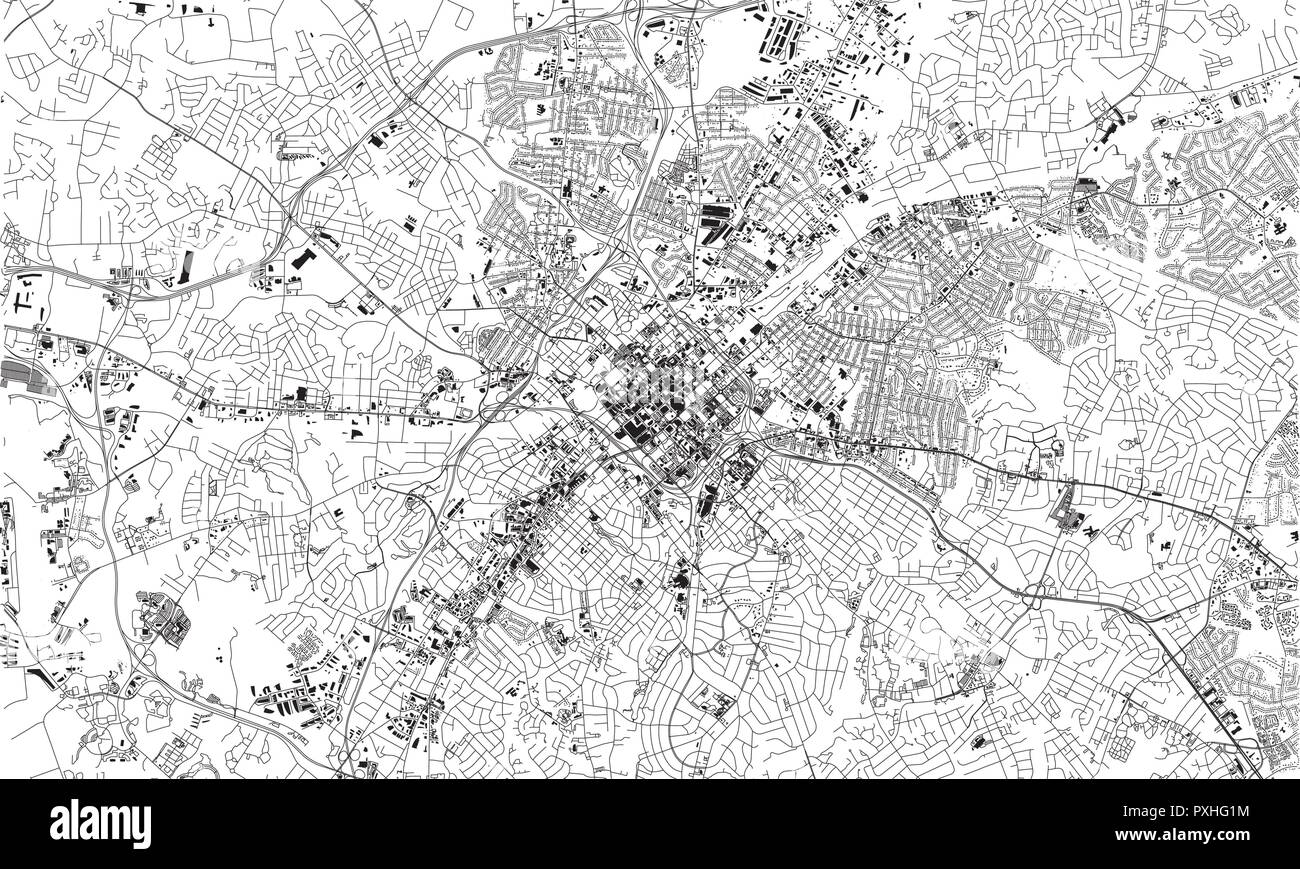 Mappa satellitare di Charlotte, North Carolina, per le strade delle città. Mappa della strada, mappa del centro citta'. Stati Uniti d'America Illustrazione Vettoriale