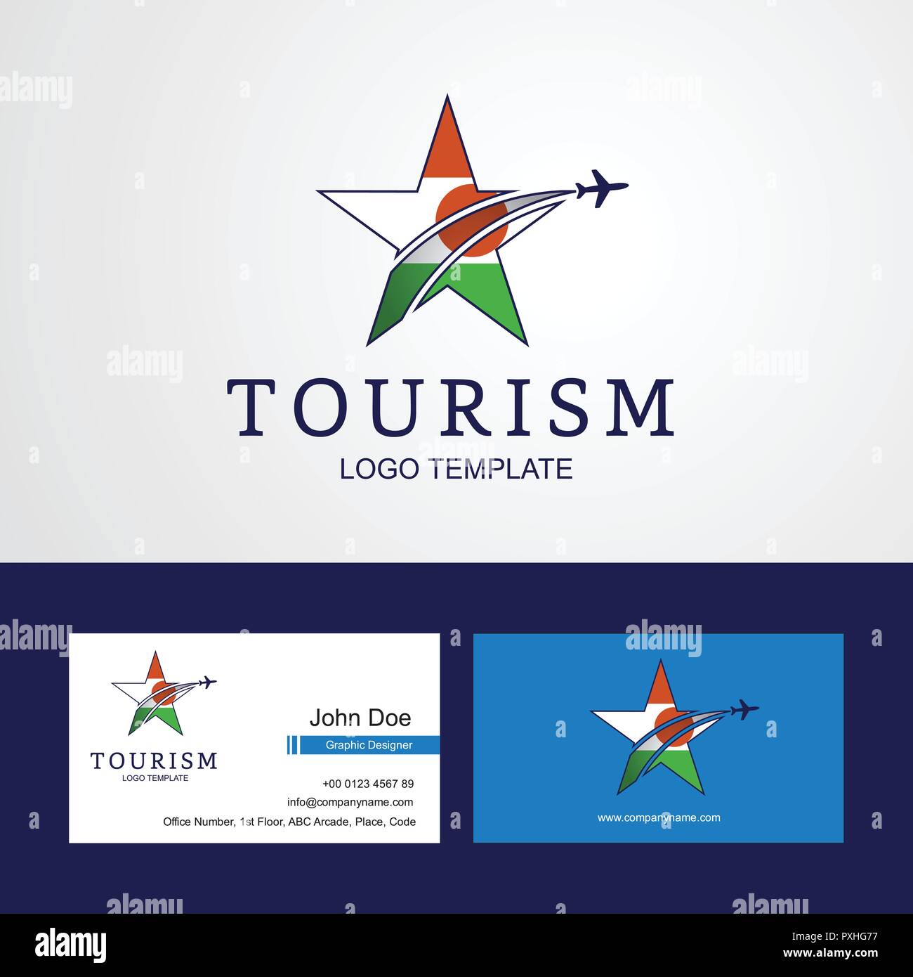 Viaggi Niger bandiera Creative logo Star e business card design Illustrazione Vettoriale