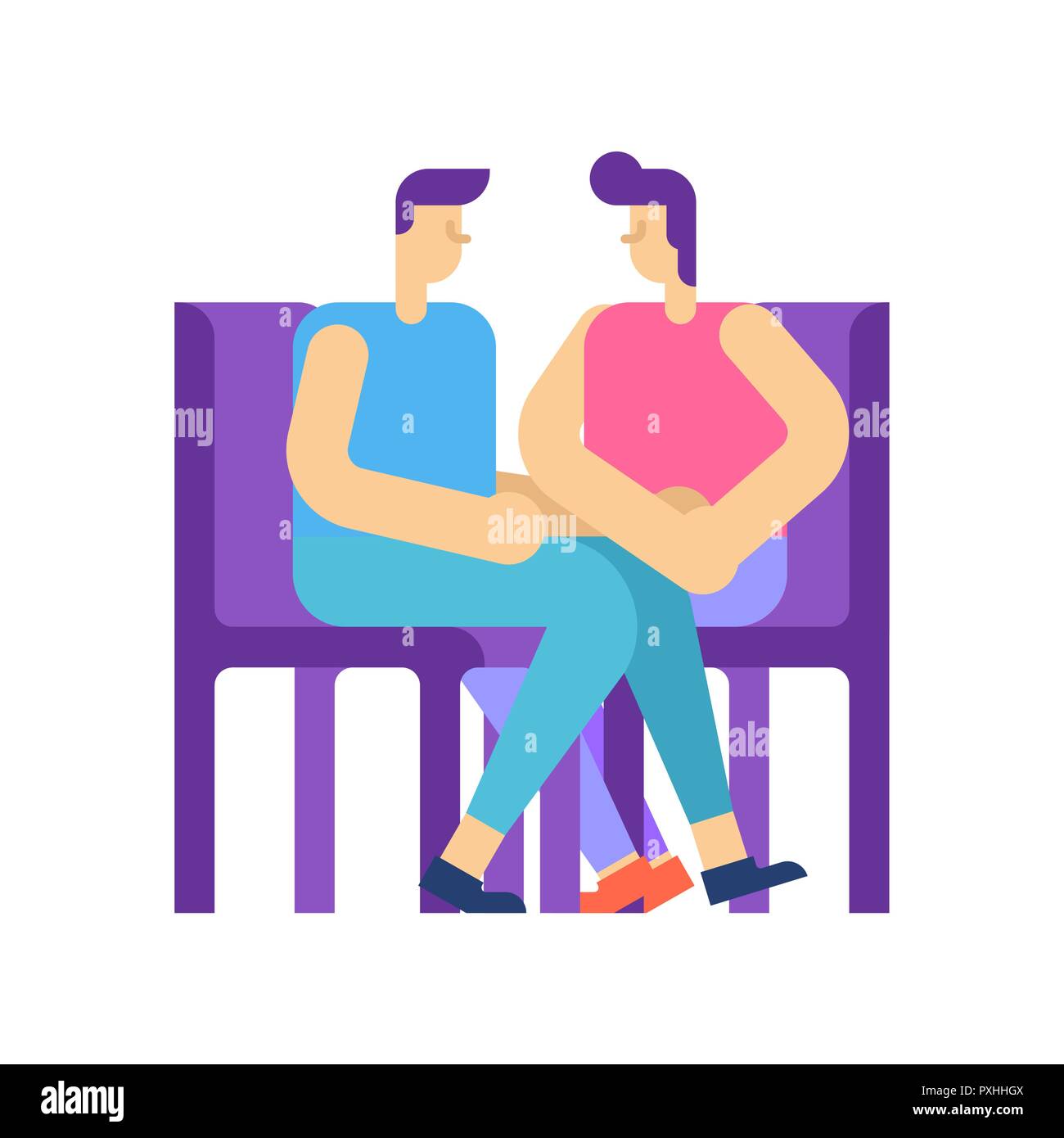 Coppia gay sedere sulle sedie. Gli amanti omosessuali data. Amore LGBT Illustrazione Vettoriale