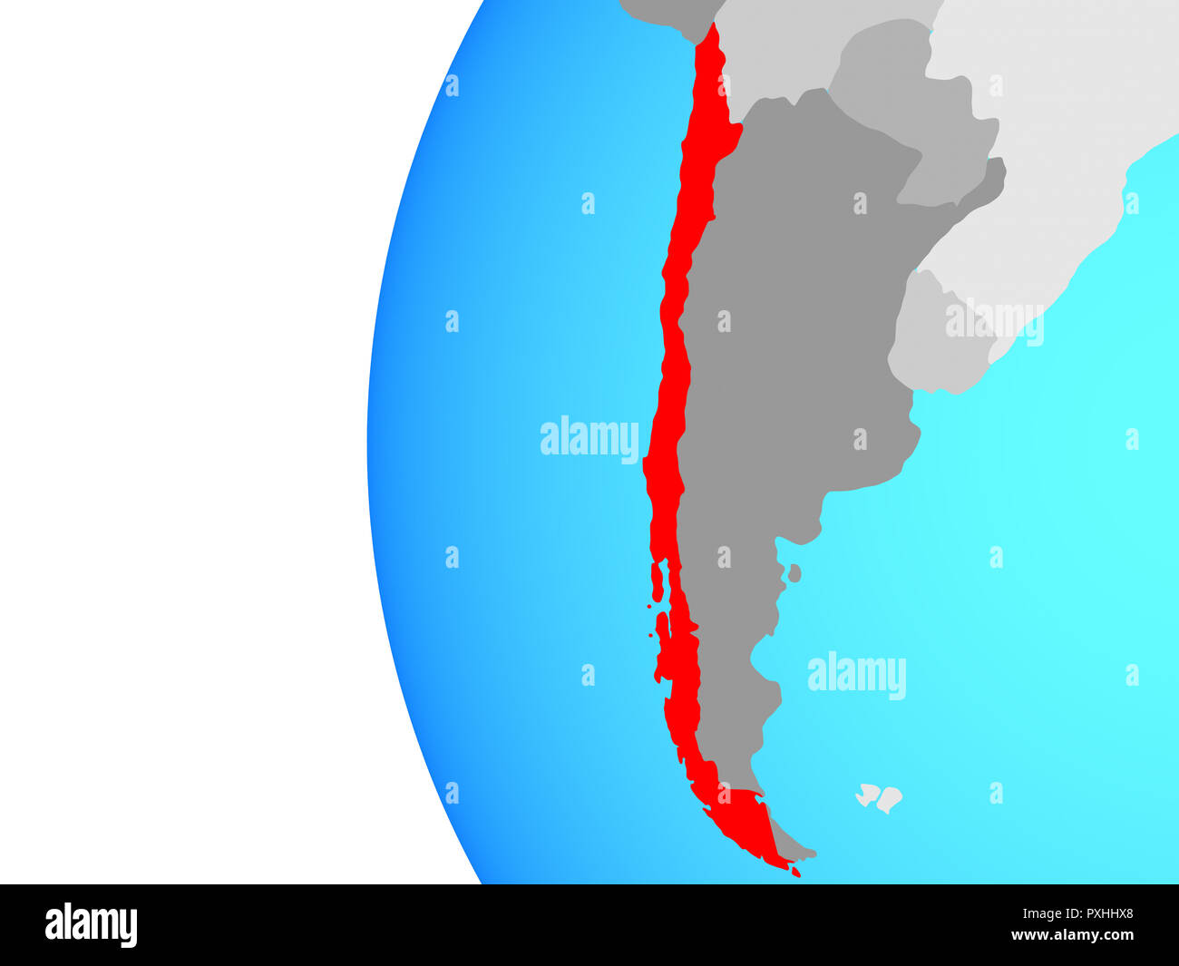 Il Cile su blu globo politico. 3D'illustrazione. Foto Stock