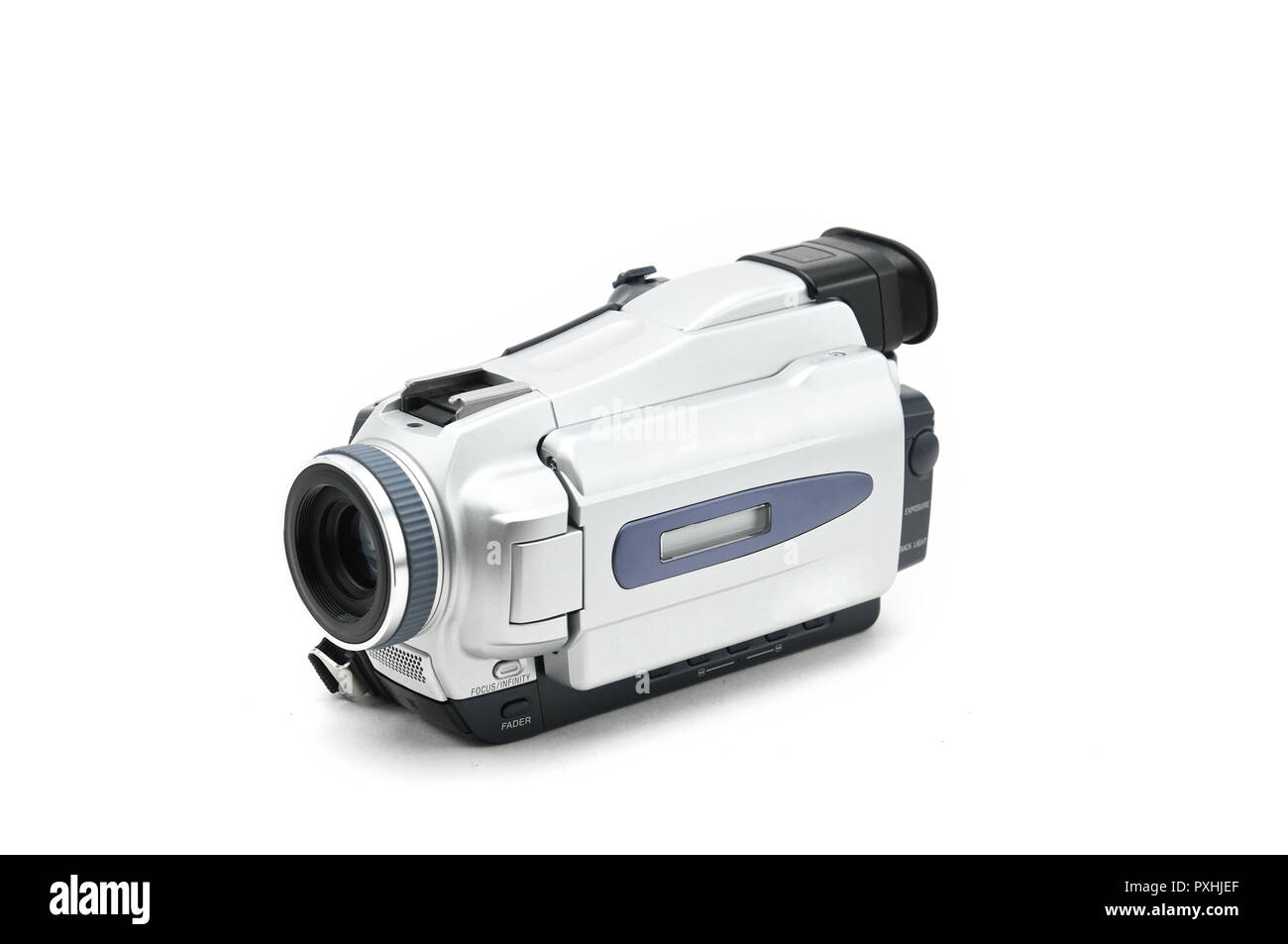 Semi-professionali video videocamera utilizzata per la ripresa di video clip sulla isolato sfondo bianco Foto Stock