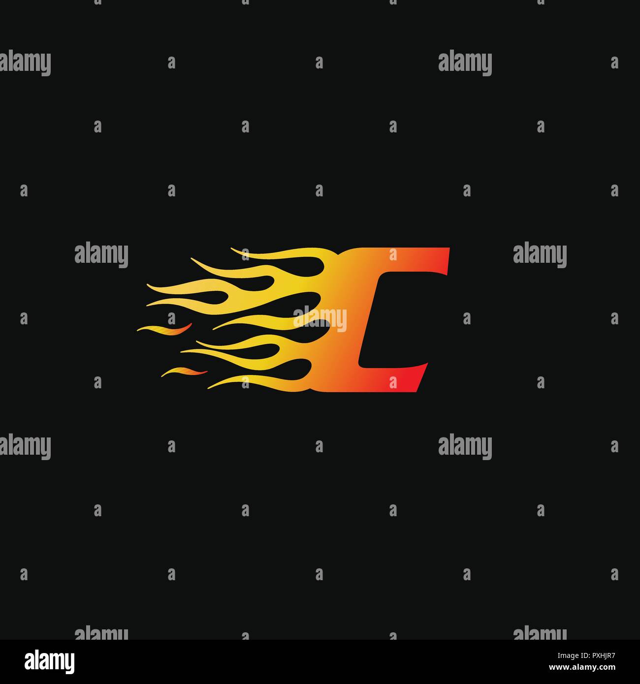 Lettera C fiamma di fuoco logo del modello di progettazione Illustrazione Vettoriale