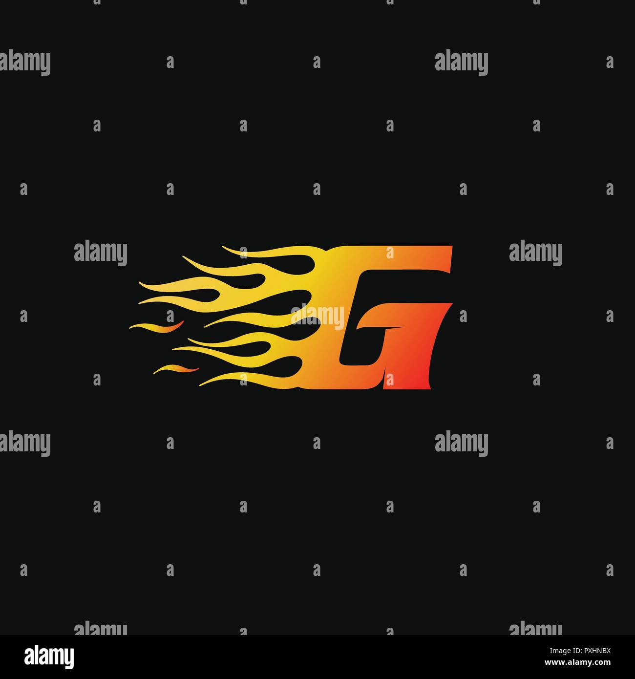 Lettera G fiamma di fuoco logo del modello di progettazione Illustrazione Vettoriale