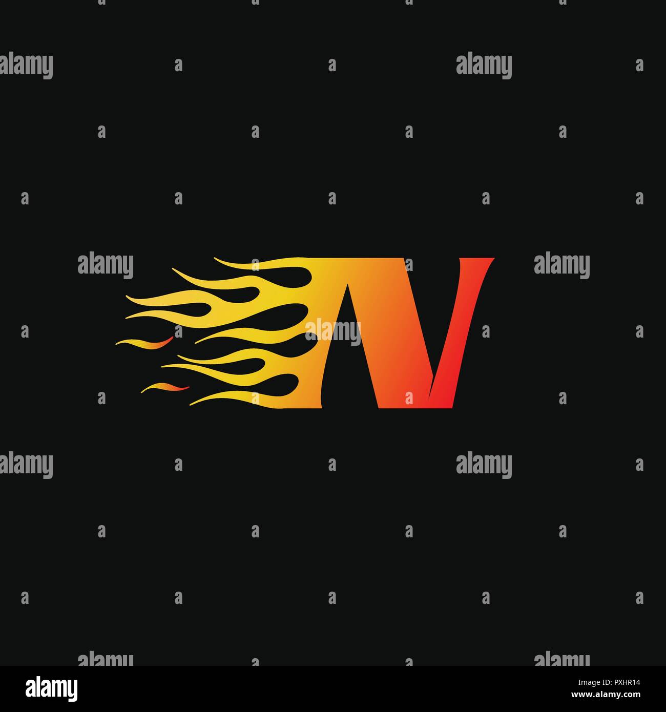 Lettera n fiamma di fuoco logo del modello di progettazione Illustrazione Vettoriale