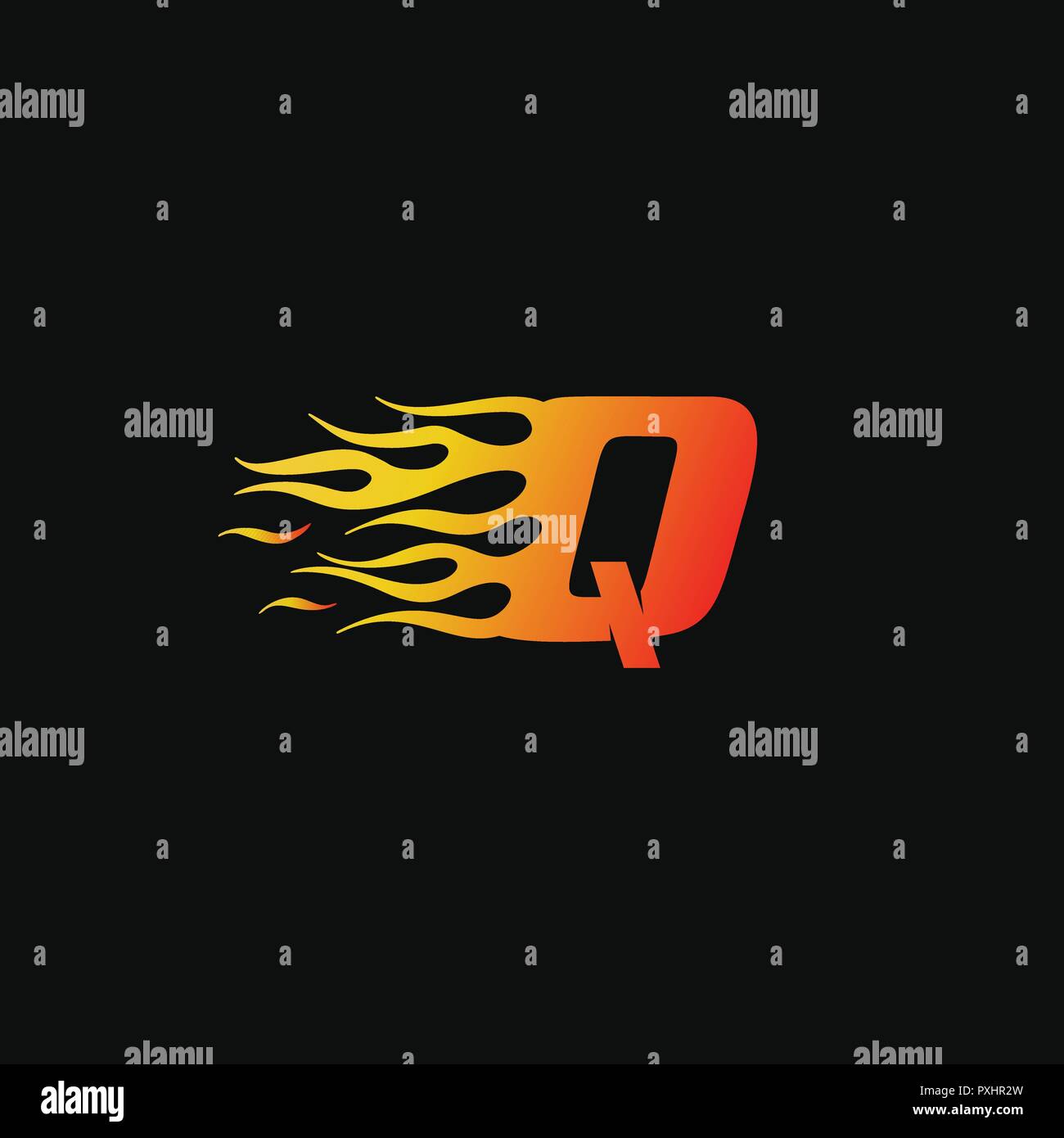 Lettera Q fiamma di fuoco logo del modello di progettazione Illustrazione Vettoriale