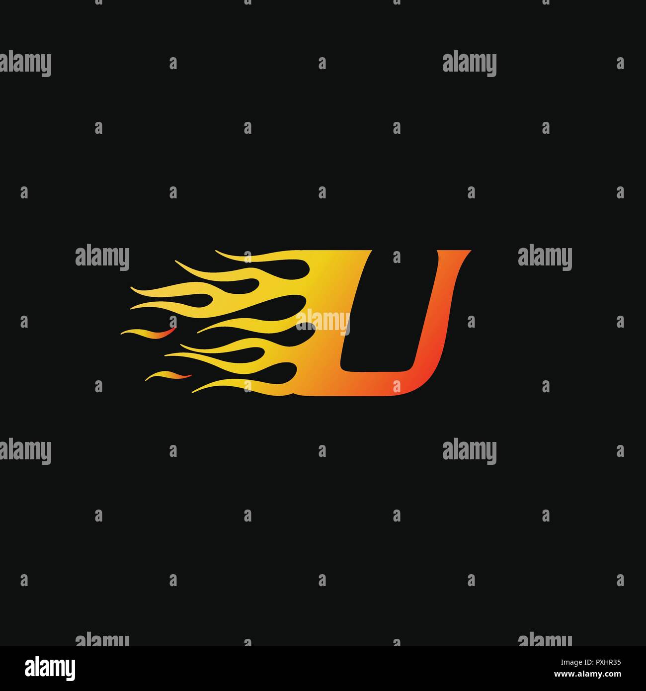 Lettera U fiamma di fuoco logo del modello di progettazione Illustrazione Vettoriale
