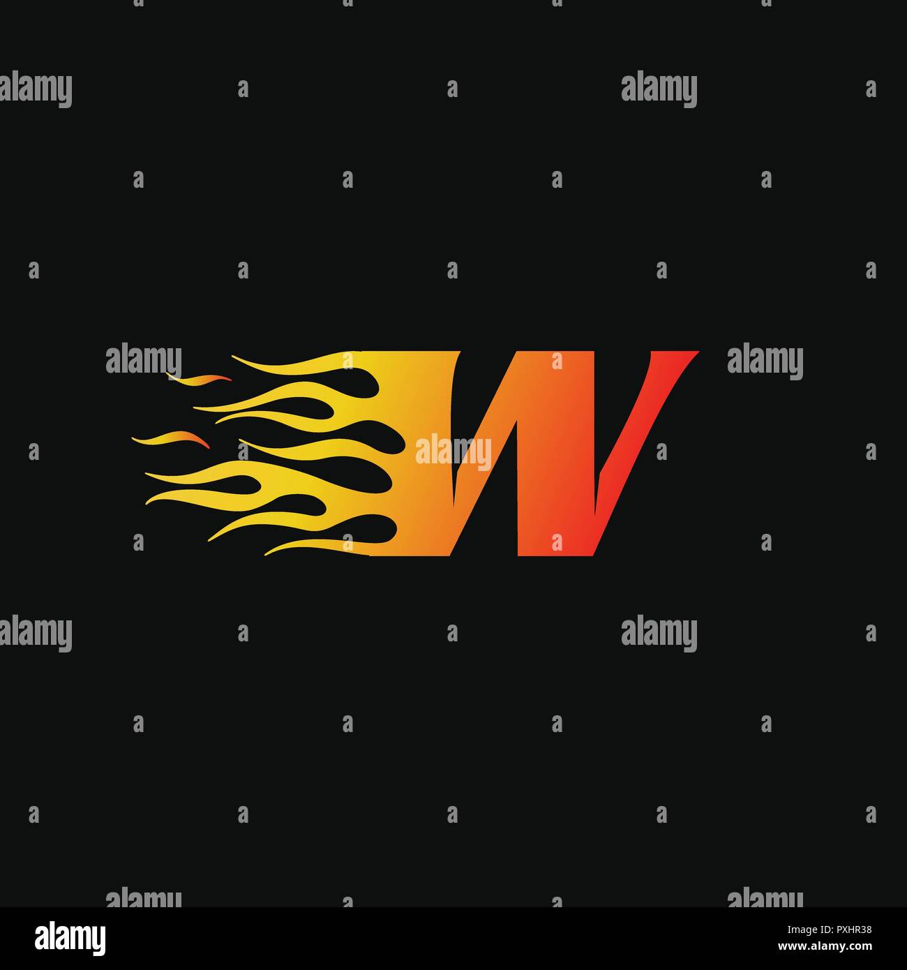 Lettera W fiamma di fuoco logo del modello di progettazione Illustrazione Vettoriale