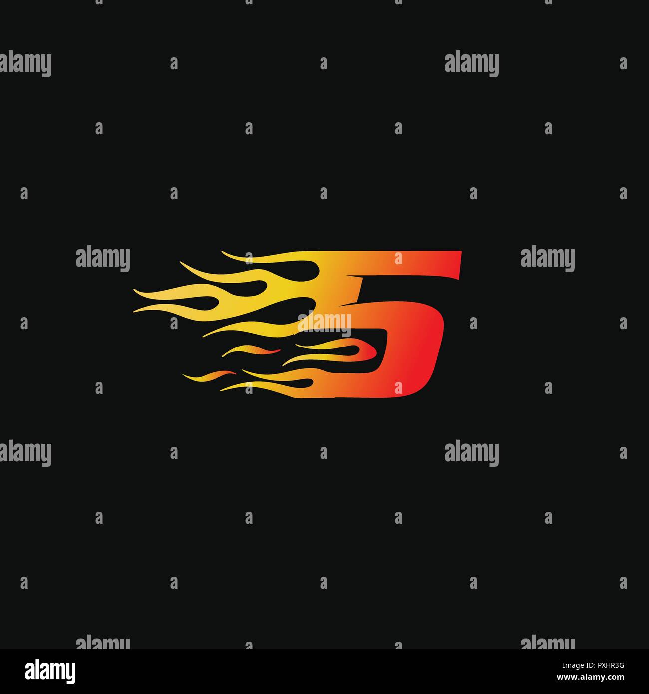 Numero 5 fiamma ardente logo del modello di progettazione Illustrazione Vettoriale