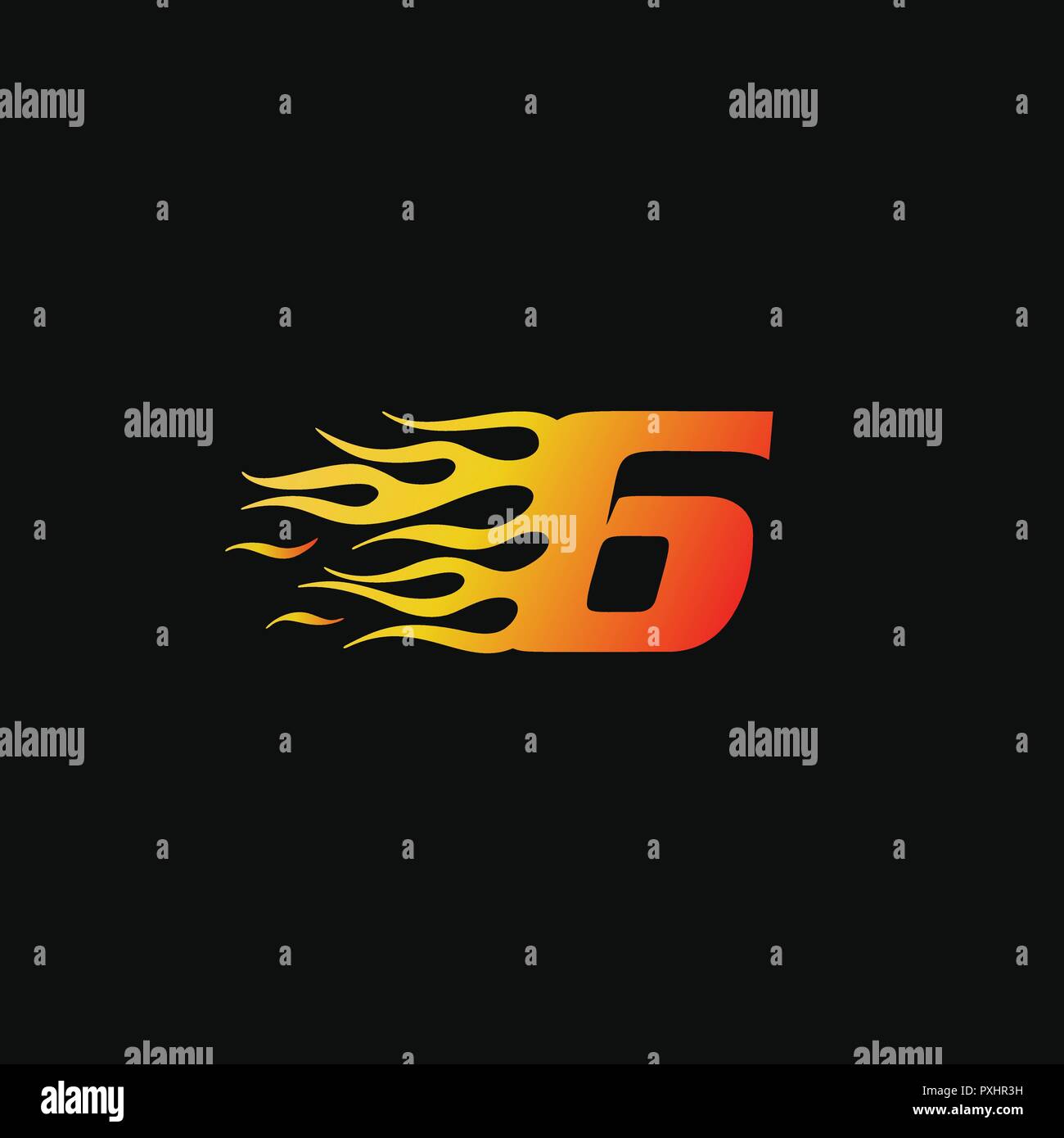 Numero 6 fiamma ardente logo del modello di progettazione Illustrazione Vettoriale