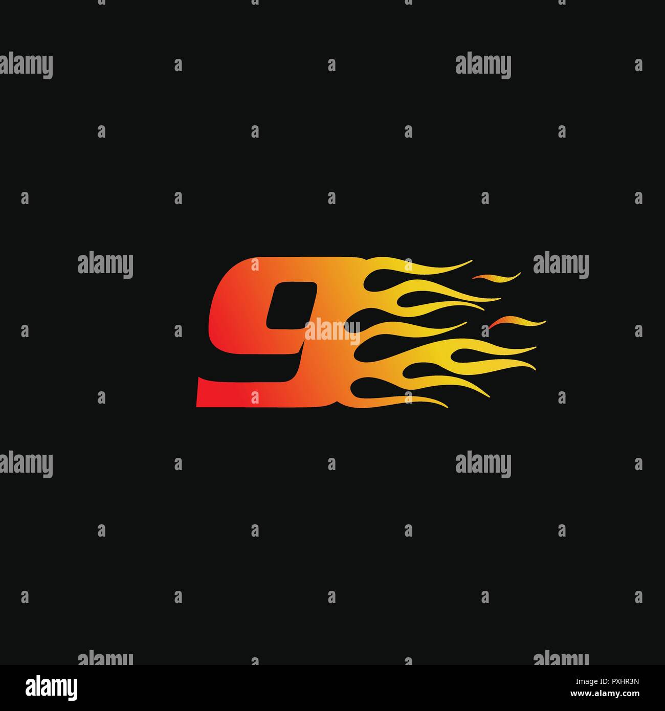 Numero 9 fiamma ardente logo del modello di progettazione Illustrazione Vettoriale