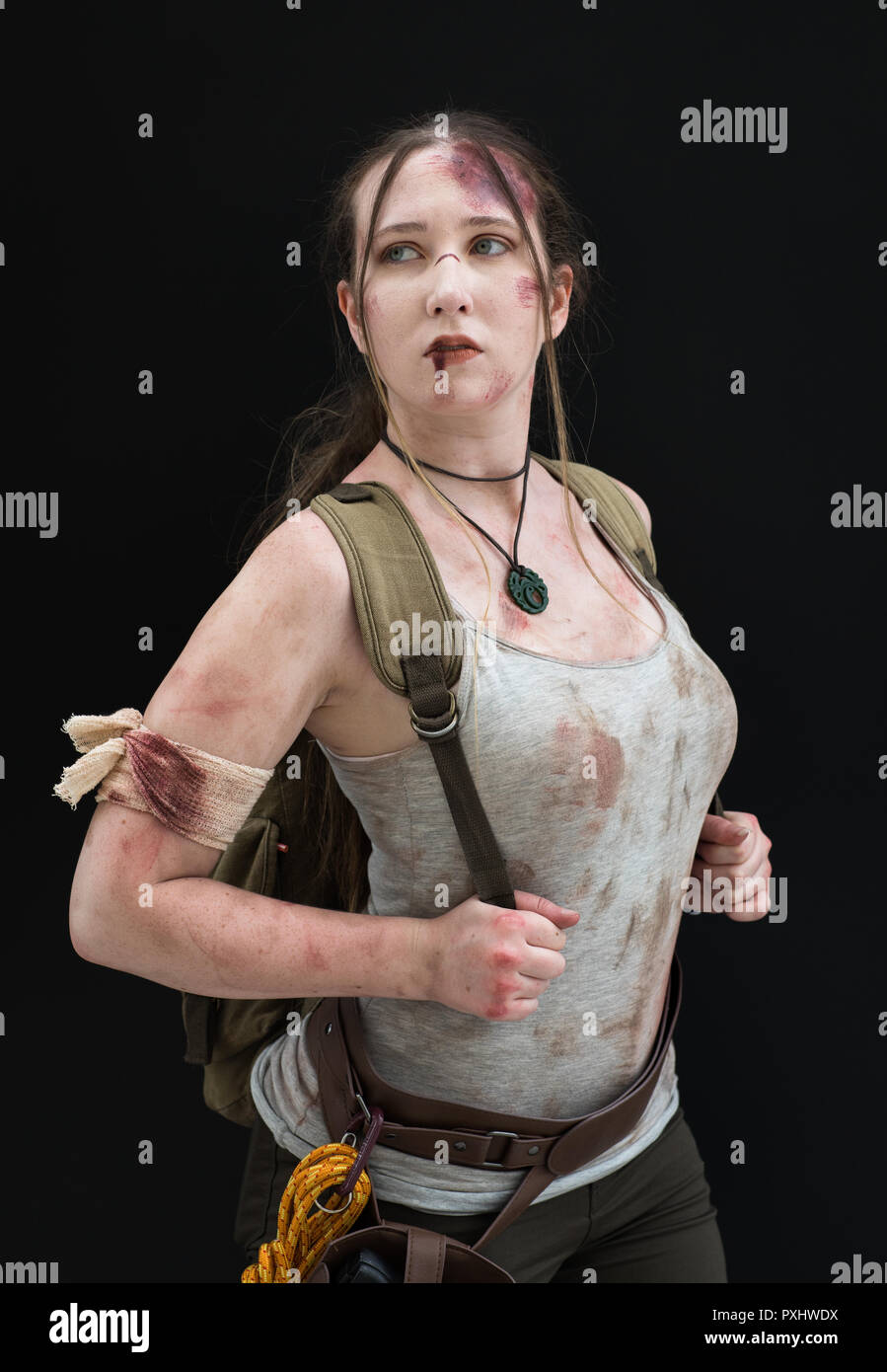 Ventole Cosplay vestirsi come i loro personaggi preferiti alla MCM London Comic Com che ha luogo a Londra centro Excel. Foto Stock