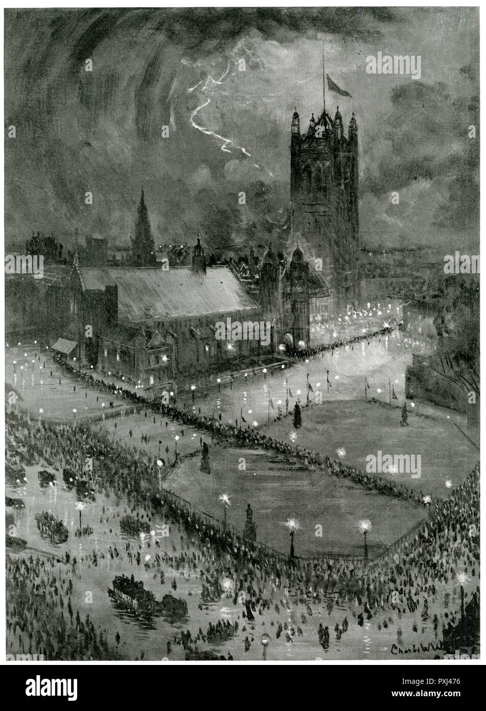 Westminster Hall di notte: Attesa e partenza alle 1910:00 Foto Stock