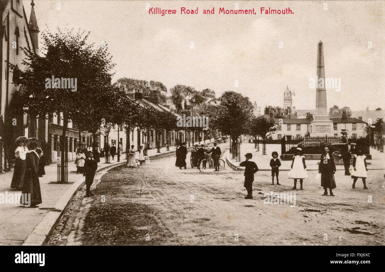 Falmouth, Cornovaglia - Killigrew Road e Monumento Foto Stock