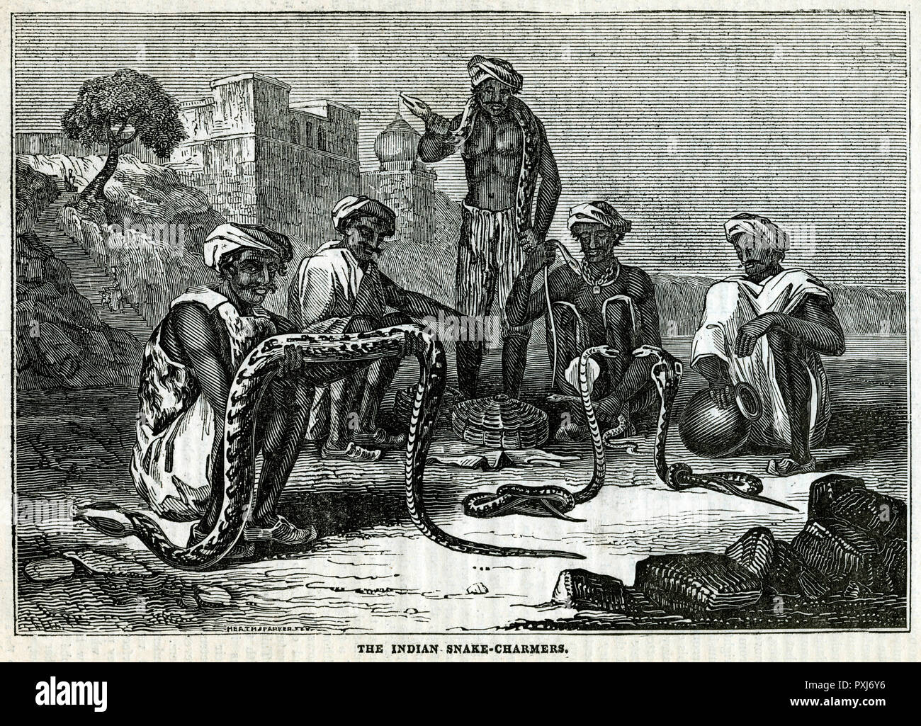 Incantatori di serpenti indiani 1835 Foto Stock