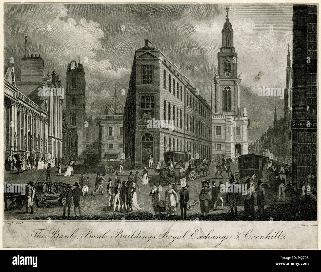 Edifici bancari, Royal Exchange & Cornhill 1805 Foto Stock