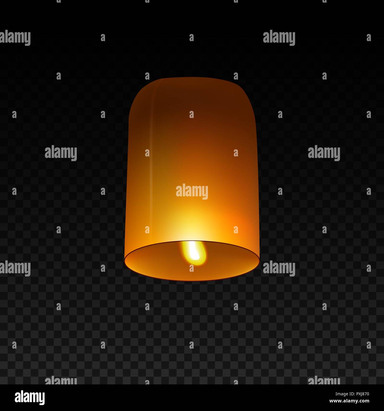 Sky Lantern isolato su sfondo trasparente. Lampada di volo. Modello per Diwali Illustrazione Vettoriale