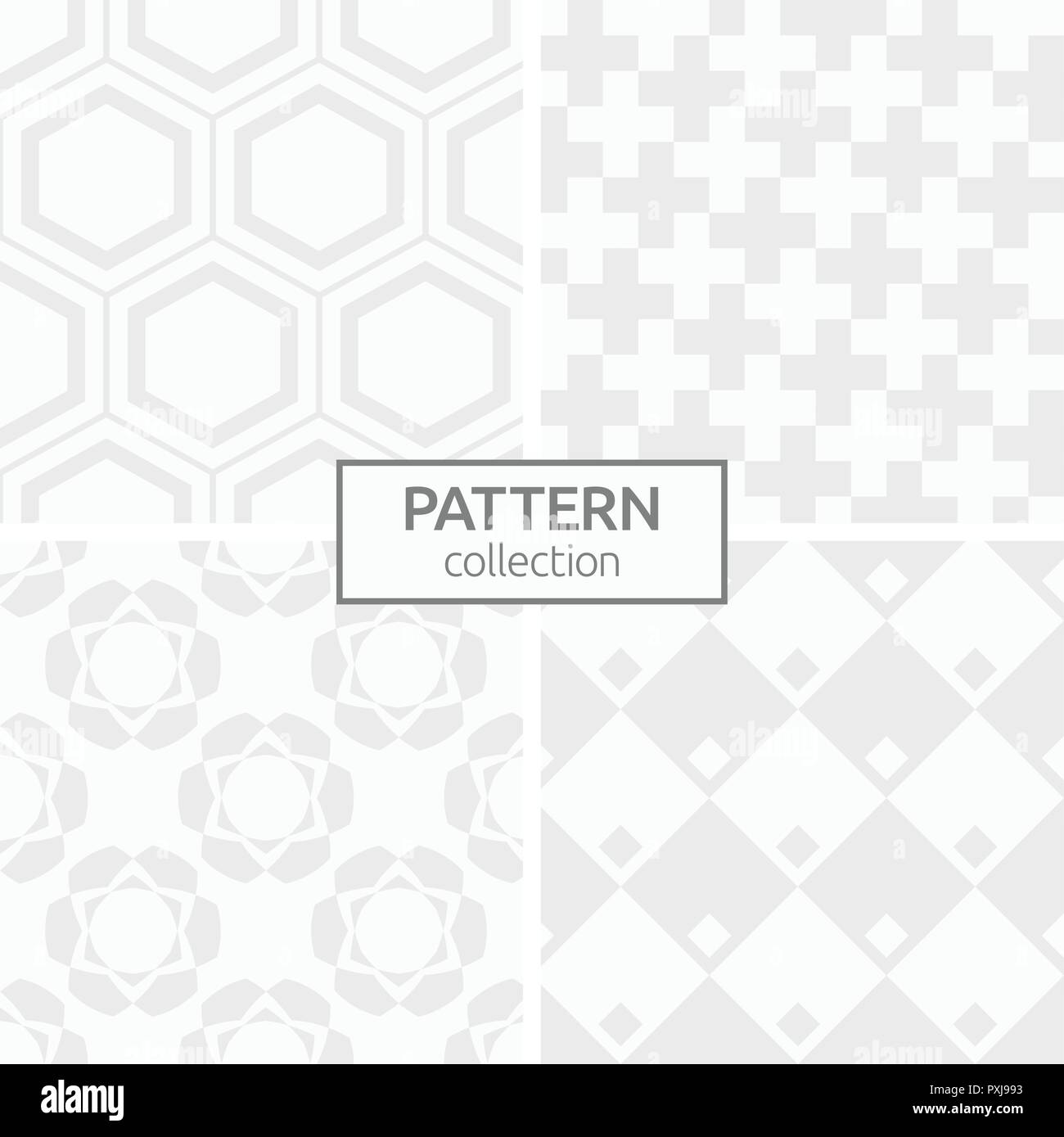 Set di quattro modelli senza giunture. Geometrico astratto vettore alla moda sfondi. Elegante e moderno con le texture con esagoni, rombi, croci, simmetrica. Illustrazione Vettoriale