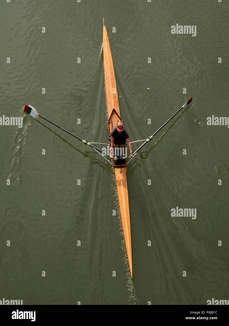 AJAXNETPHOTO. PORT MARLY, Francia. - LONESOME ROWER - un solo vogatore SCULL FA IL SUO MODO più a monte verso Parigi. Foto:JONATHAN EASTLAND/AJAX REF: GX8 181909 370 Foto Stock