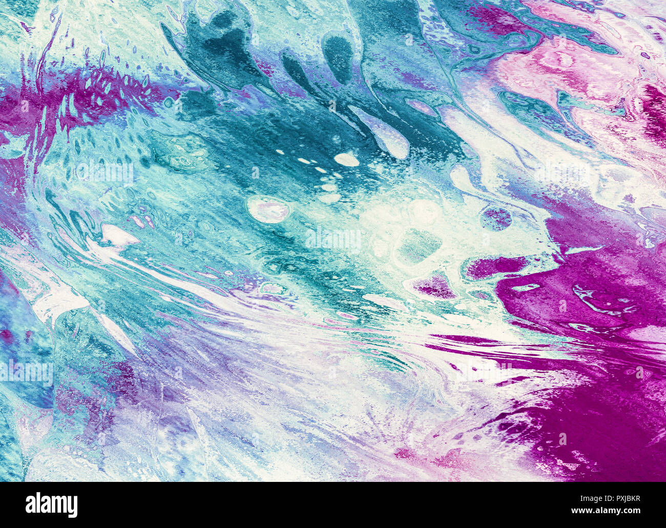 Colorato sfondo astratto, carta da parati e ricco e luminoso, texture con spazio per il testo. Acrilico liquido misto a colori spazzolata. Underwater fantasy giornate mondiali Foto Stock