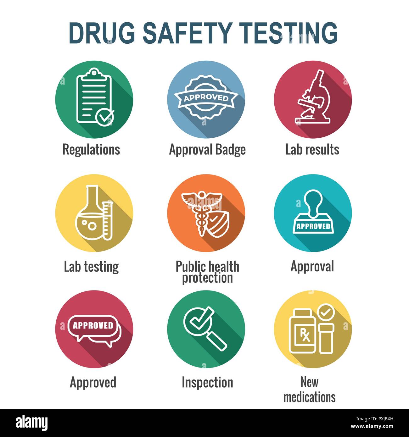La prova della droga e sicurezza Imposta icona vettore grafico w bordi arrotondati Illustrazione Vettoriale