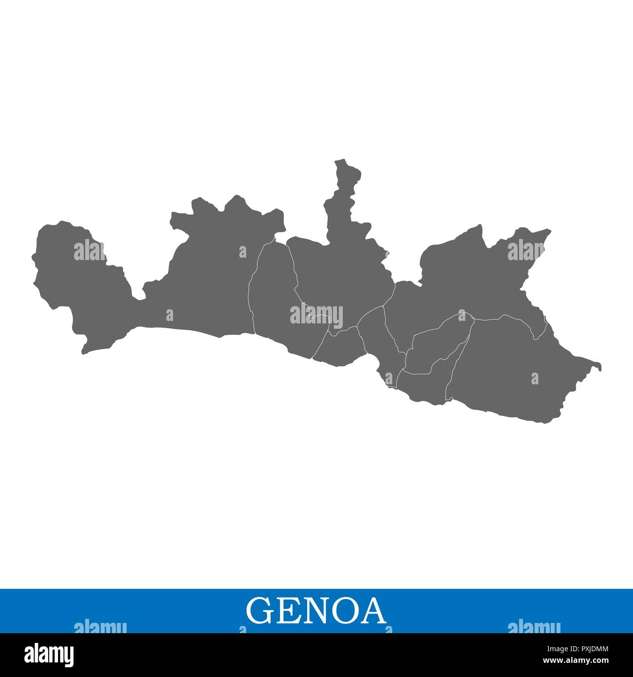 Alta qualità mappa di Genova è una città d'Italia, con i confini dei distretti Illustrazione Vettoriale