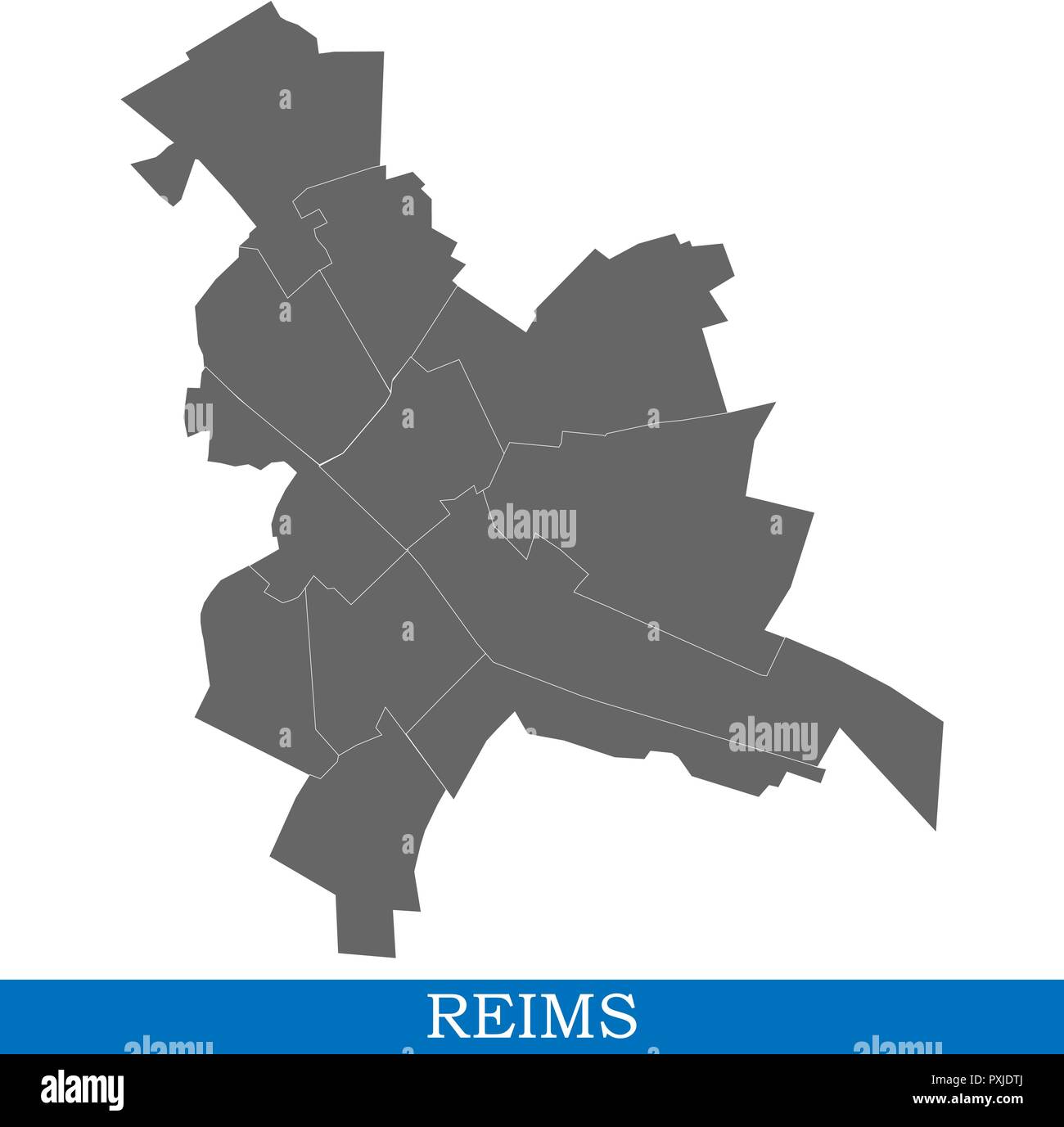 Alta qualità mappa di Reims è una città della Francia con i confini dei distretti Illustrazione Vettoriale