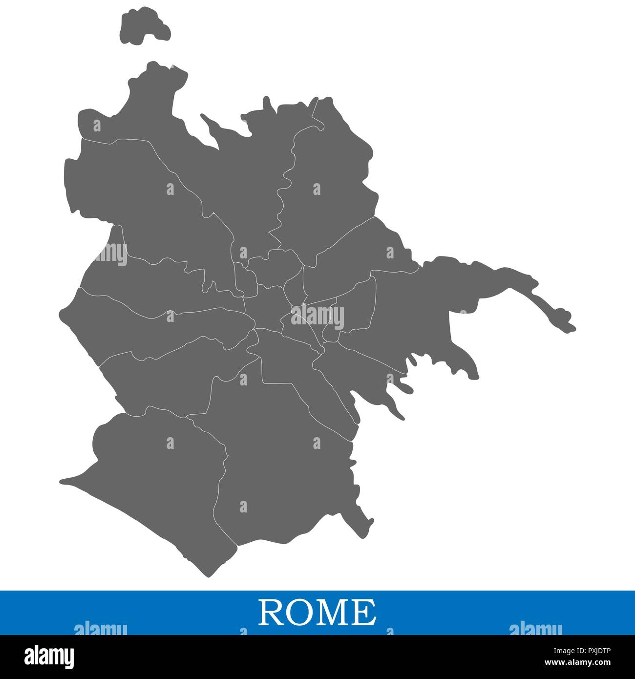 Alta qualità mappa di Roma è una città d'Italia, con i confini dei distretti Illustrazione Vettoriale