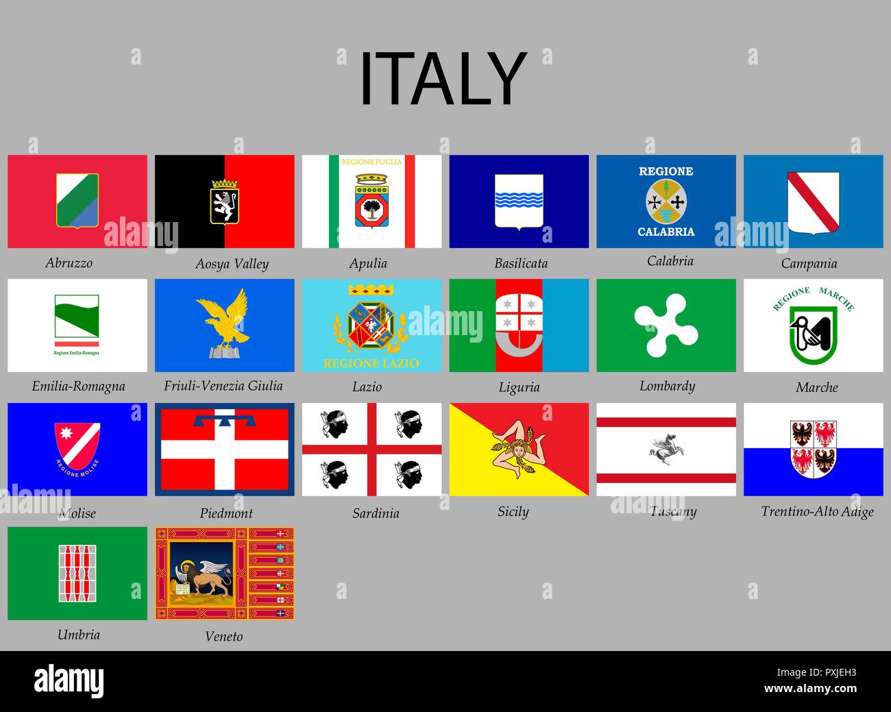 Tutti i flag province dell'Italia. Illustraion vettore Illustrazione Vettoriale