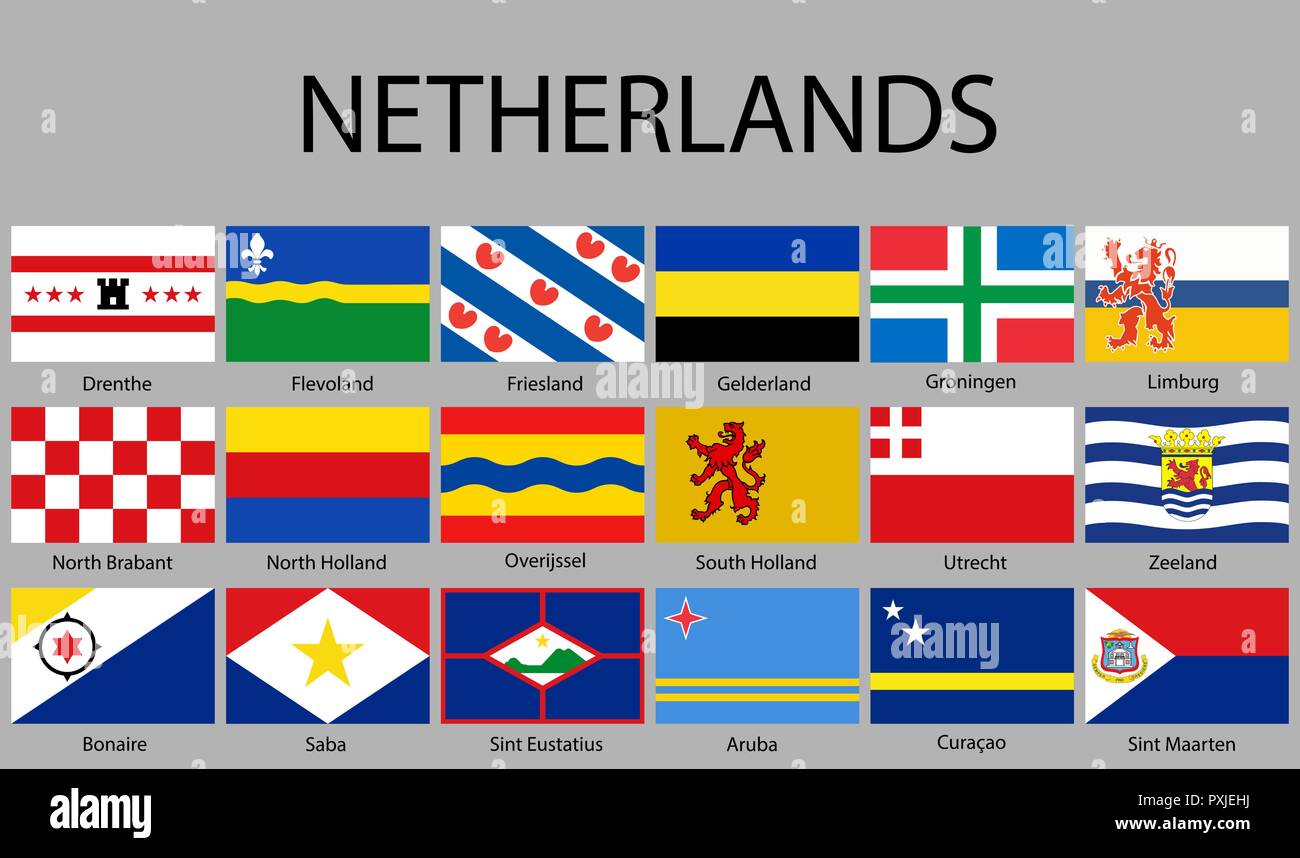 Tutte le bandiere delle regioni di Nerherlands. Illustraion vettore Illustrazione Vettoriale