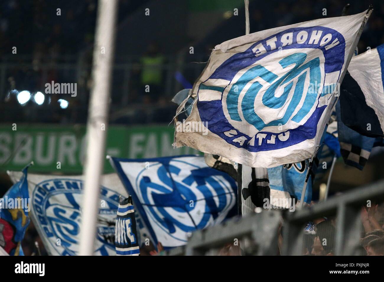 Duisburg, Deutschland. 22 ottobre, 2018. firo: 22.10.2018 calcio, 2. Bundesliga, stagione 2018/2019 MSV Duisburg - FC St Pauli Hamburg Amburgo Il Duisburg Nordkurve dà tutti i. | Utilizzo di credito in tutto il mondo: dpa/Alamy Live News Foto Stock