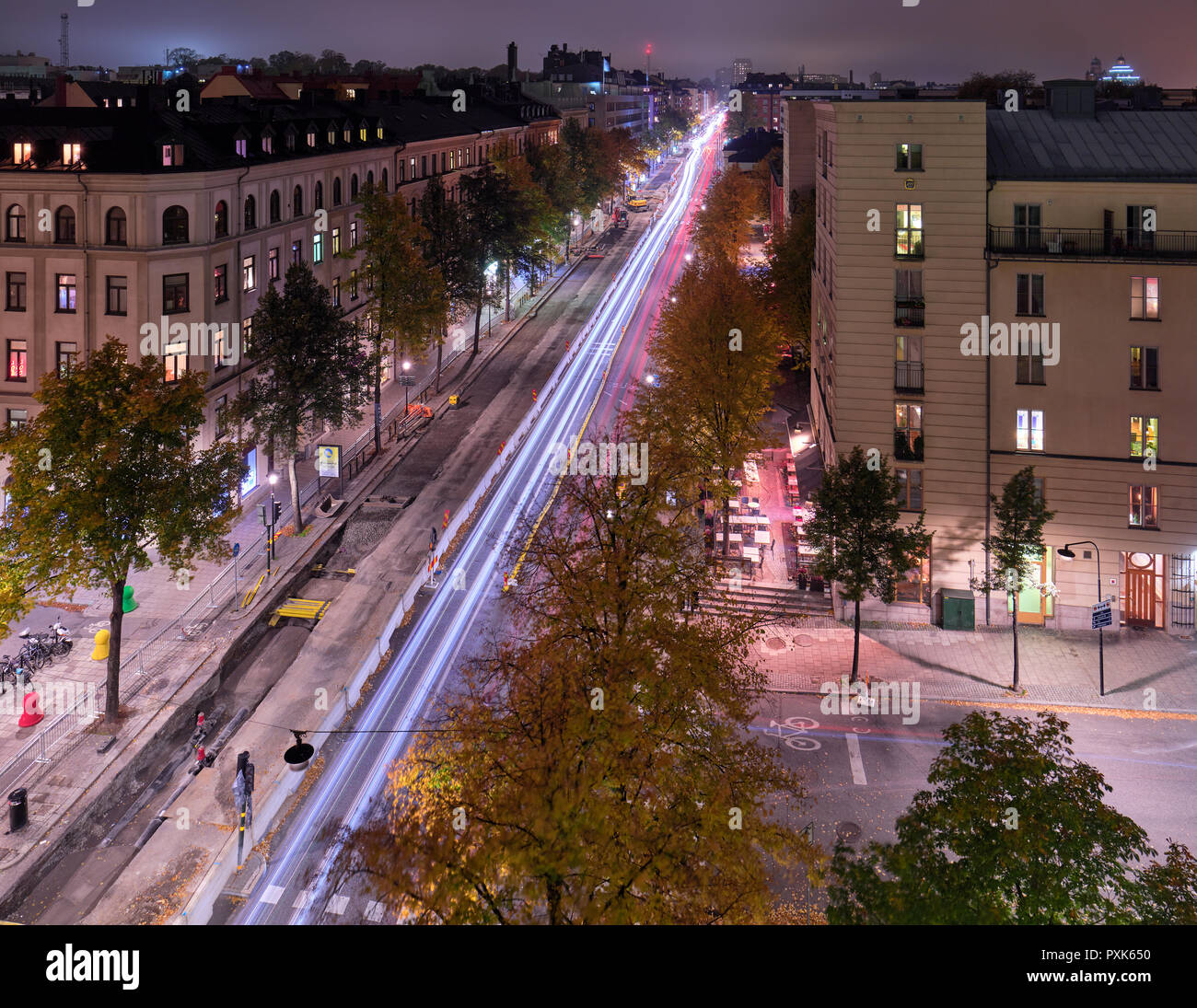 Notte nebuloso Kungsholmen, Stoccolma, da una finestra Foto Stock