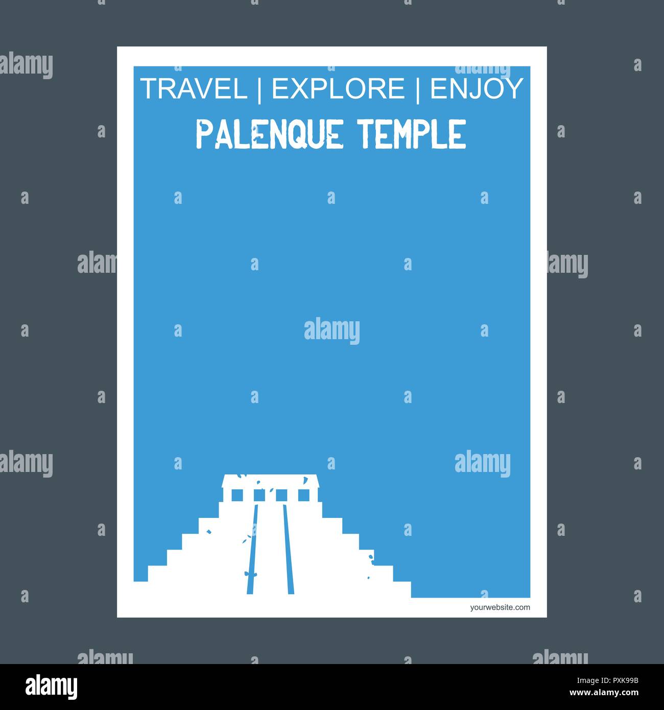 Tempio di Palenque Chiapas, Messico monumento landmark brochure stile piatto e vettore di tipografia Illustrazione Vettoriale