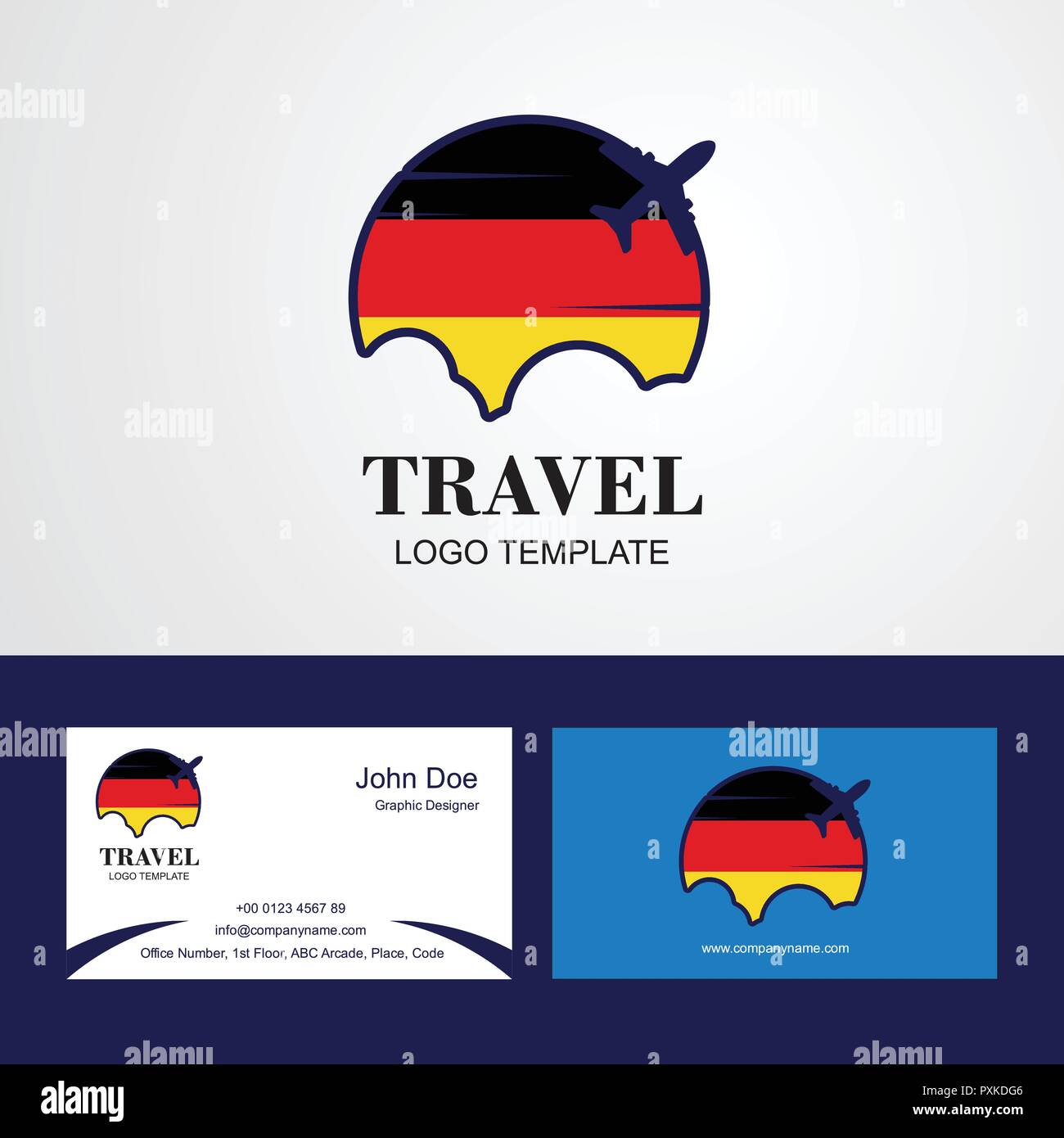 Viaggi Germania bandiera Logo e biglietto da visita Design Illustrazione Vettoriale