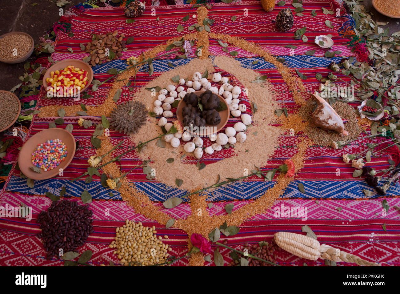 Nel Museo Regionale di Cuzco, Perù. Un rituale 'esa' fatto con cereali andini Foto Stock